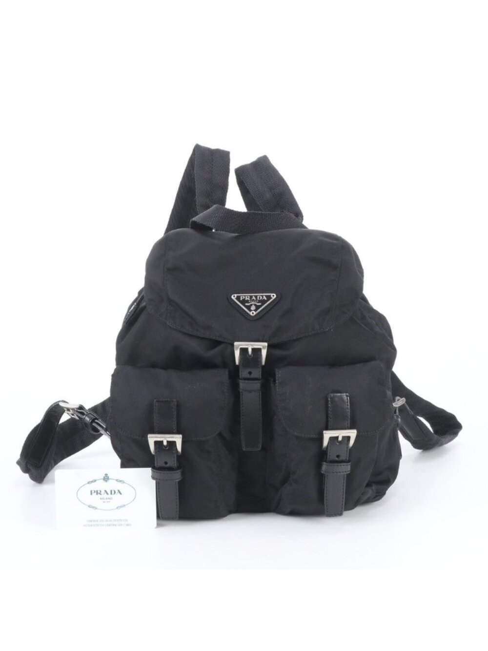 Prada White Tag with Tessuto Nylon Triangle Logo Leather Backpack